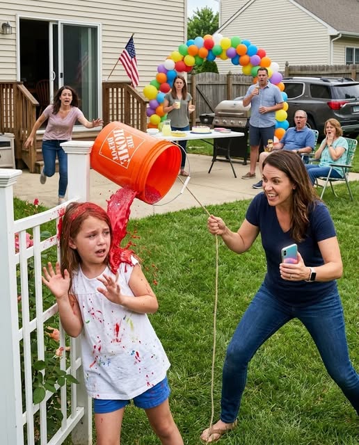 “You’re ruining the party,” my mother hissed as I slapped my influencer sister’s phone from her hand, stopping her from livestreaming my 8-year-old, sobbing under a bucket of red paint. By midnight, my family had turned the internet against me—calling me a psycho, threatening charges, demanding $1,500 for the “assault.” Mom said I was dead to them and I’d “never see my inheritance.” So I quietly did one thing....