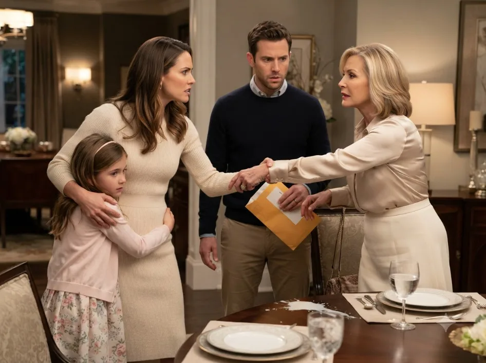 My mother-in-law humiliated my seven-year-old over spilled milk—then one document fell from her purse and made my husband turn completely pale.