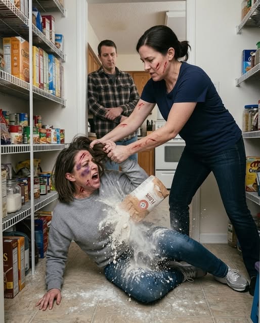 “Your husband already chose me, so stay on that filthy pantry floor beneath the flour, swallow your humiliation, and learn that a worthless wife deserves nothing—not his love, not his money, and not even the dignity of standing in her own home.”