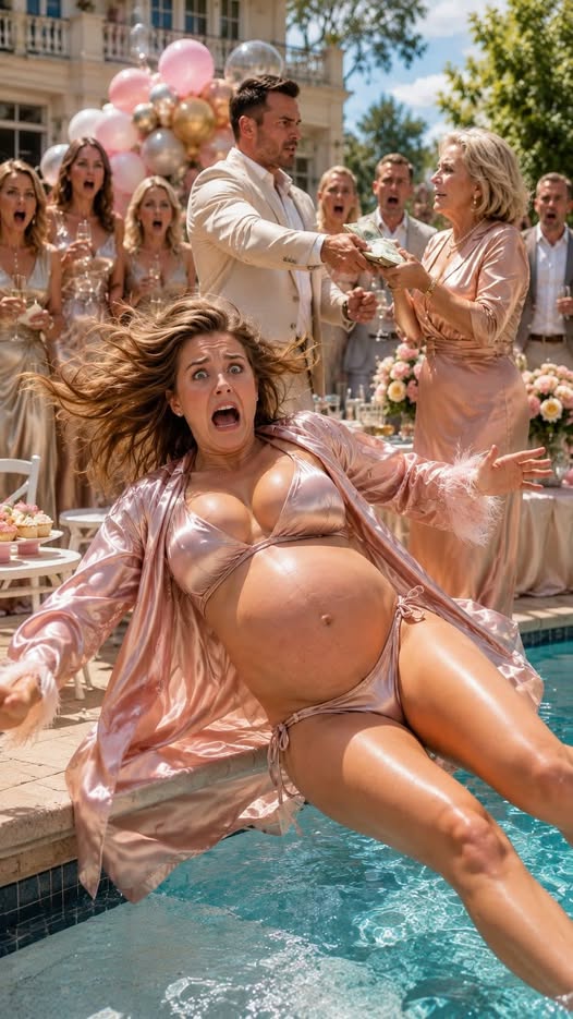 My husband handed my entire $23,000 baby delivery fund to his mother at my baby shower: “She needs it more than you!” — When I fought back, his family called me selfish and I ended up falling into the pool. Eight months pregnant, I struggled underwater while clutching my belly, watching the man who promised to protect me do nothing. But the moment I realized something was terribly wrong with my unborn baby, I knew that day wasn’t just about betrayal… it was the beginning of a shocking secret that would change everything.