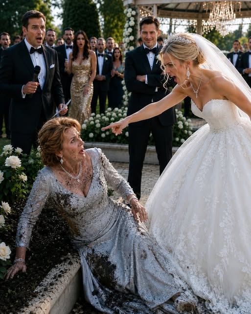 My son watched his bride shove my wife face-first into the mud in front of two hundred wedding guests—then pulled his new wife close and whispered, “Now she knows her place.” They thought humiliating Catherine would finally force her to surrender our company, but they didn’t notice my attorney crossing the terrace with security footage and a sealed board resolution that could destroy everything they had planned.