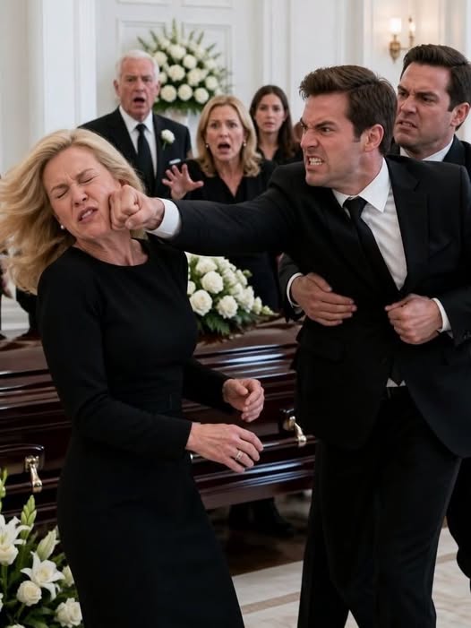 My brother pun:ched me at Dad’s funeral because I refused to hand him the safe key. Blood covered my black dress while relatives dragged him away. “She’s stealing my inheritance!” he screamed. I opened the safe in front of everyone. Inside was no money—only documents proving he had emptied Dad’s accounts months earlier.