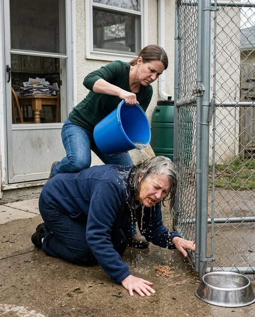 My own daughter pushed me face-down into the dog kennel, sat on my back, and poured a full bucket of dirty water from the rain barrel over my head while I struggled. She mashed cold dog food against my lips and slapped me every time I turned away. "Swallow it or drown," she hissed. The sudden ring of the front doorbell made her jump off me.