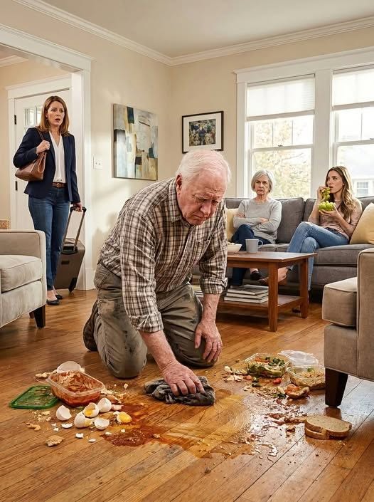 “My husband lied that I’d been detained and needed three million dollars, tricked my elderly father into mortgaging the Nebraska home he’d worked his whole life for—then his mother made Dad scrub my floor on his knees and mocked him for ‘smelling like the countryside.’ They didn’t realize I came home early.”