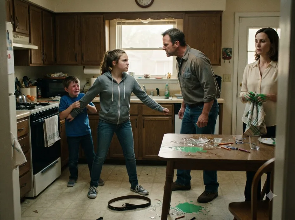 Her Little Brother Swore He Didn’t Make the Mess, and Brooke Believed Him—But the Green Paint on Their Mother’s Hands was only the beginning. Seconds later, someone outside started pounding on the door and shouting that he knew what she had done to the kids.