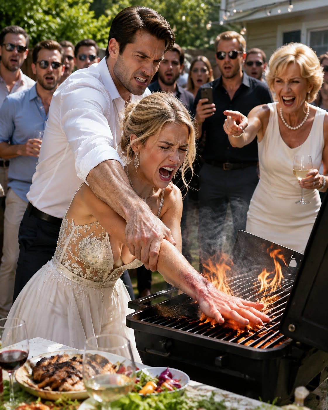 Everyone at my husband’s backyard barbecue watched him burn my hand on the grill while his mother mocked me for being a “good wife,” but they never expected me to fight back. I destroyed his celebration in front of his powerful friends—and then revealed the secret that could take everything he built away from him.