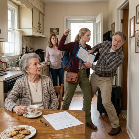My son shoved nursing-home papers in front of me, kicked my suitcase toward the door, and sneered, “Sign the house over and disappear”—while his wife warned they’d have me declared confused if I refused.