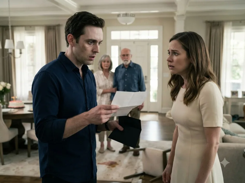 Rachel Humiliated Her Husband’s Parents in the Middle of Her Birthday Celebration—But When a Black Envelope Slipped From Her Dress and Daniel Read What Was Inside, His Rage Vanished and His Face Turned Deathly Pale.