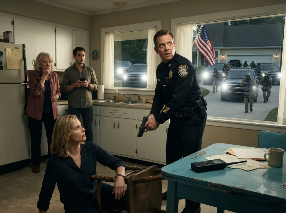 My Police-Chief Stepfather Handcuffed Me at Gunpoint Because He Thought I Was Faking Being a General—Then My Secure Pentagon Call Stayed Live and Five Black SUVs Pulled Into the Driveway…