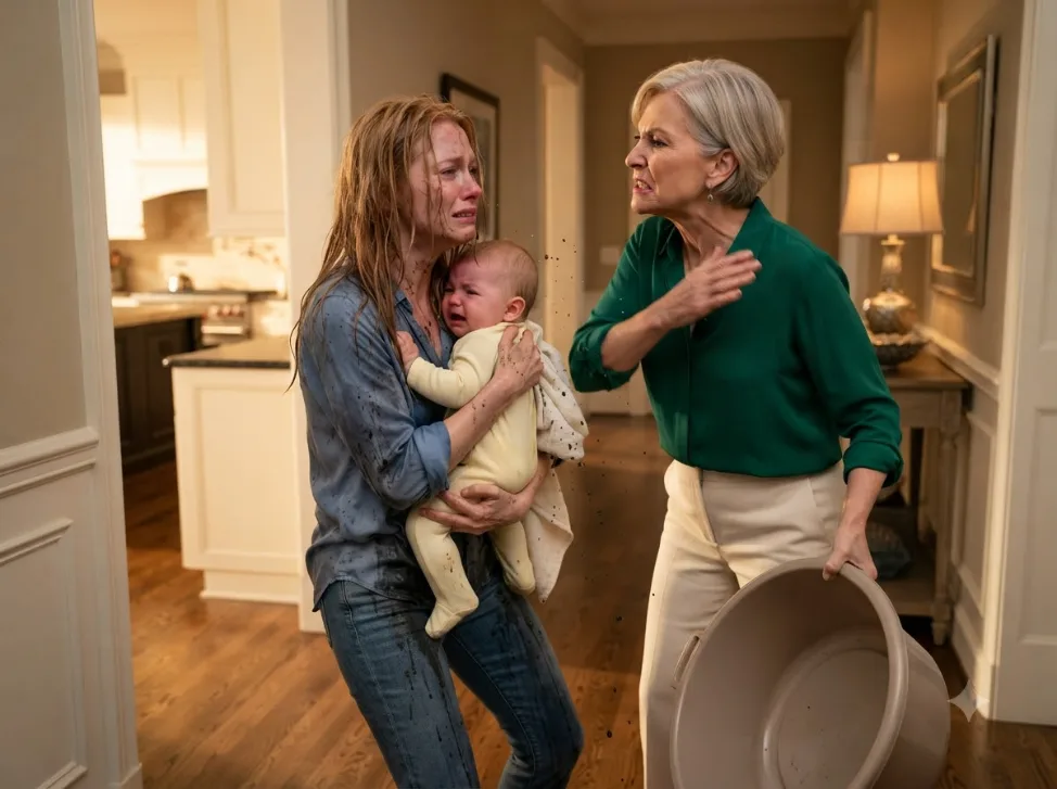 My Mother-in-Law Drenched Me and My Baby in Filthy Water and Called Us “Country Trash”—Then My Father Walked Through the Door.