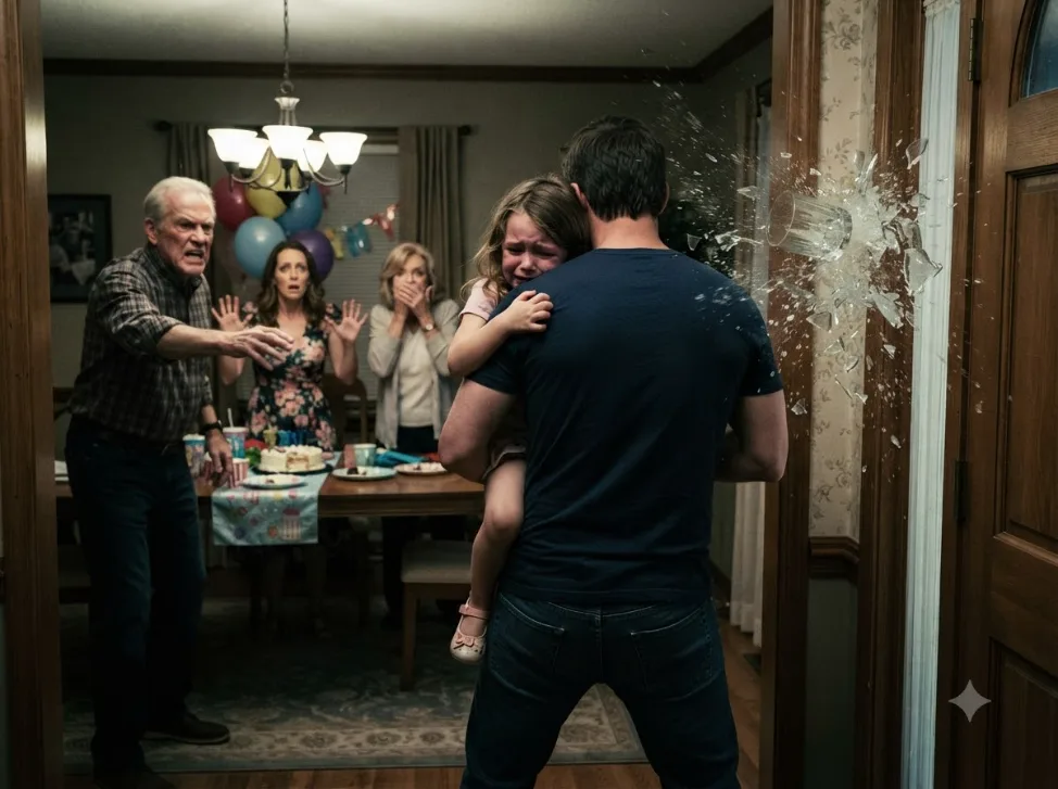 I Found My Four-Year-Old Daughter Bruised and Hiding in a Bathroom at Her Own Birthday Party—Then My Father Threw a Glass at Us While a Phone Recorded Everything…