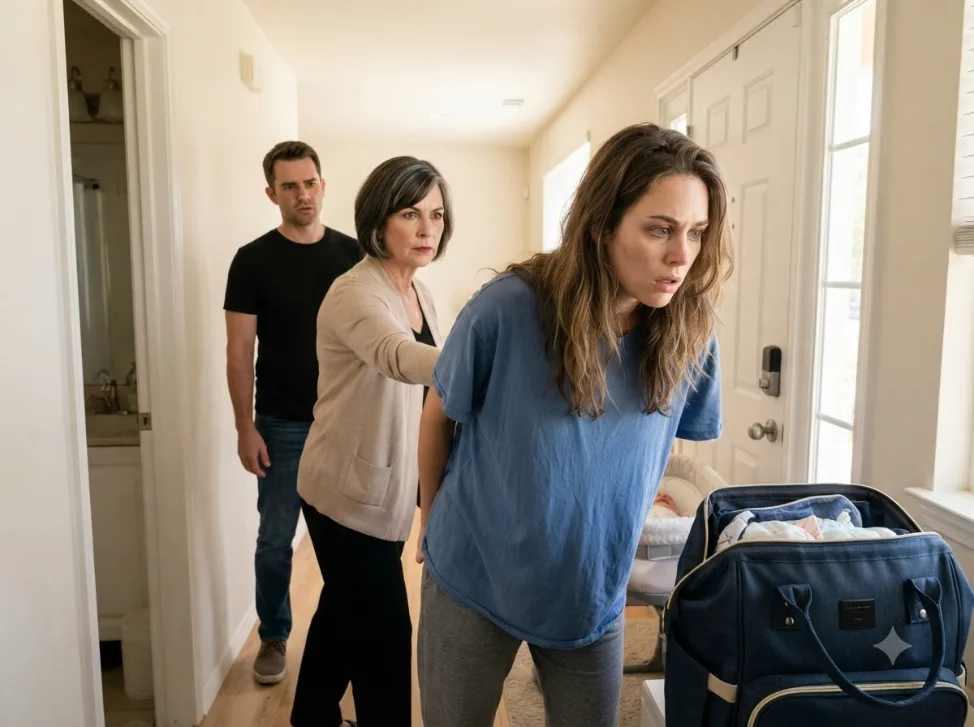 Three Days After I Gave Birth, My Husband Tried to Throw Me Out as “Useless”—Then I Saw His Mother Blocking My Baby Beside a Diaper Bag They’d Already Packed…