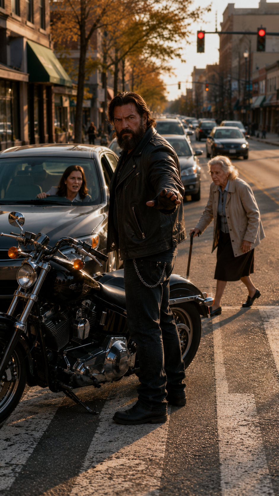 They thought the biker was blocking traffic for trouble… until they saw who he was protecting