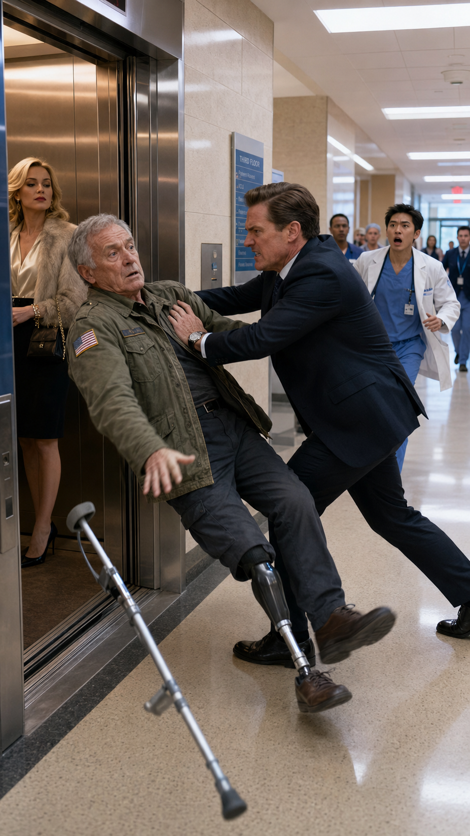 “They pushed the one-legged veteran out of the elevator… then the surgeon saluted him.”