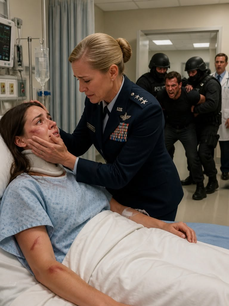 My daughter lay beneath a hospital blanket with bruises across her face, a soft brace around her neck, and terror in her eyes every time footsteps passed the open doorway.