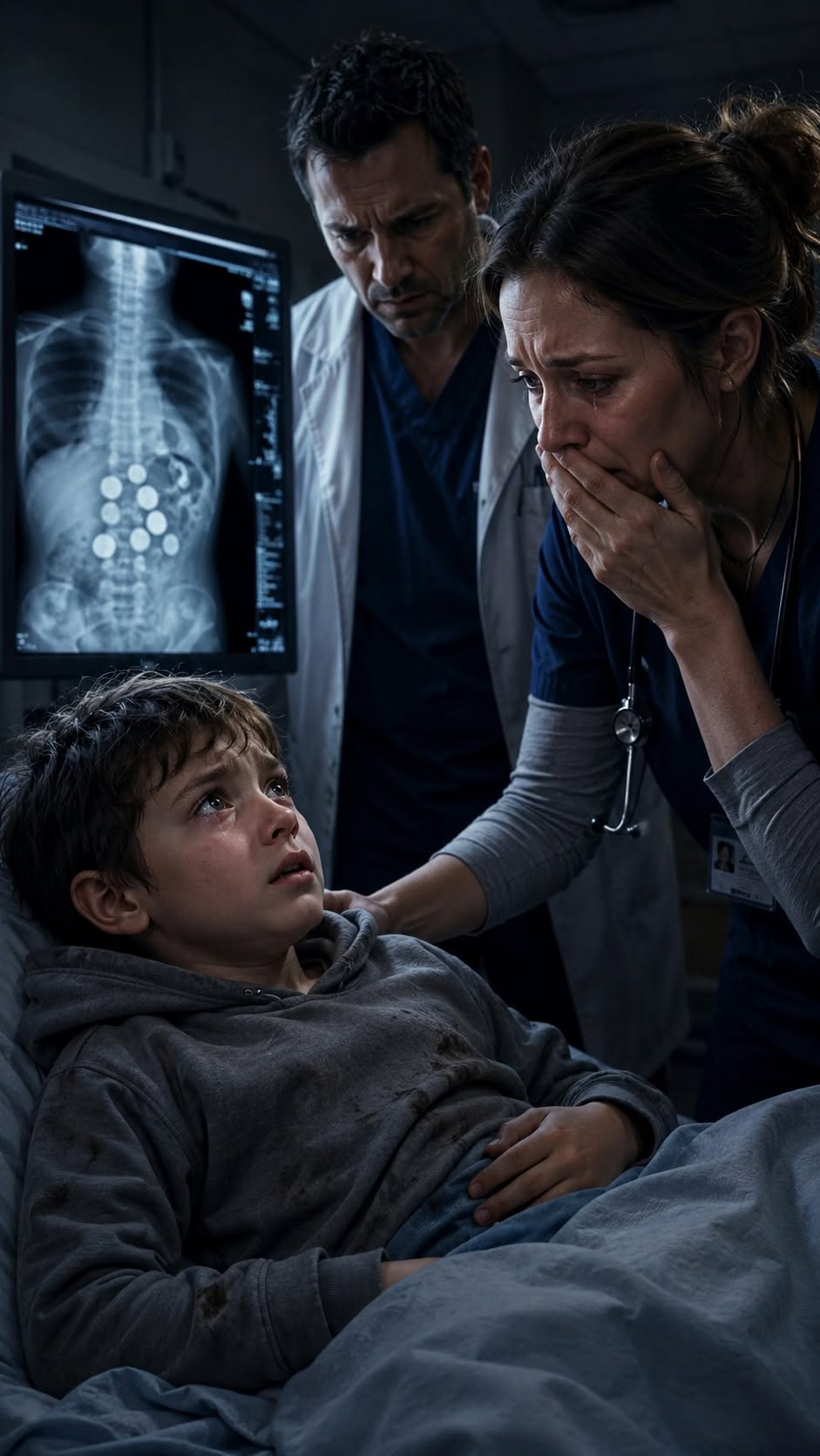 An eight-year-old boy walked into Mercy Hill Medical Center alone after midnight, one arm wrapped around his stomach.