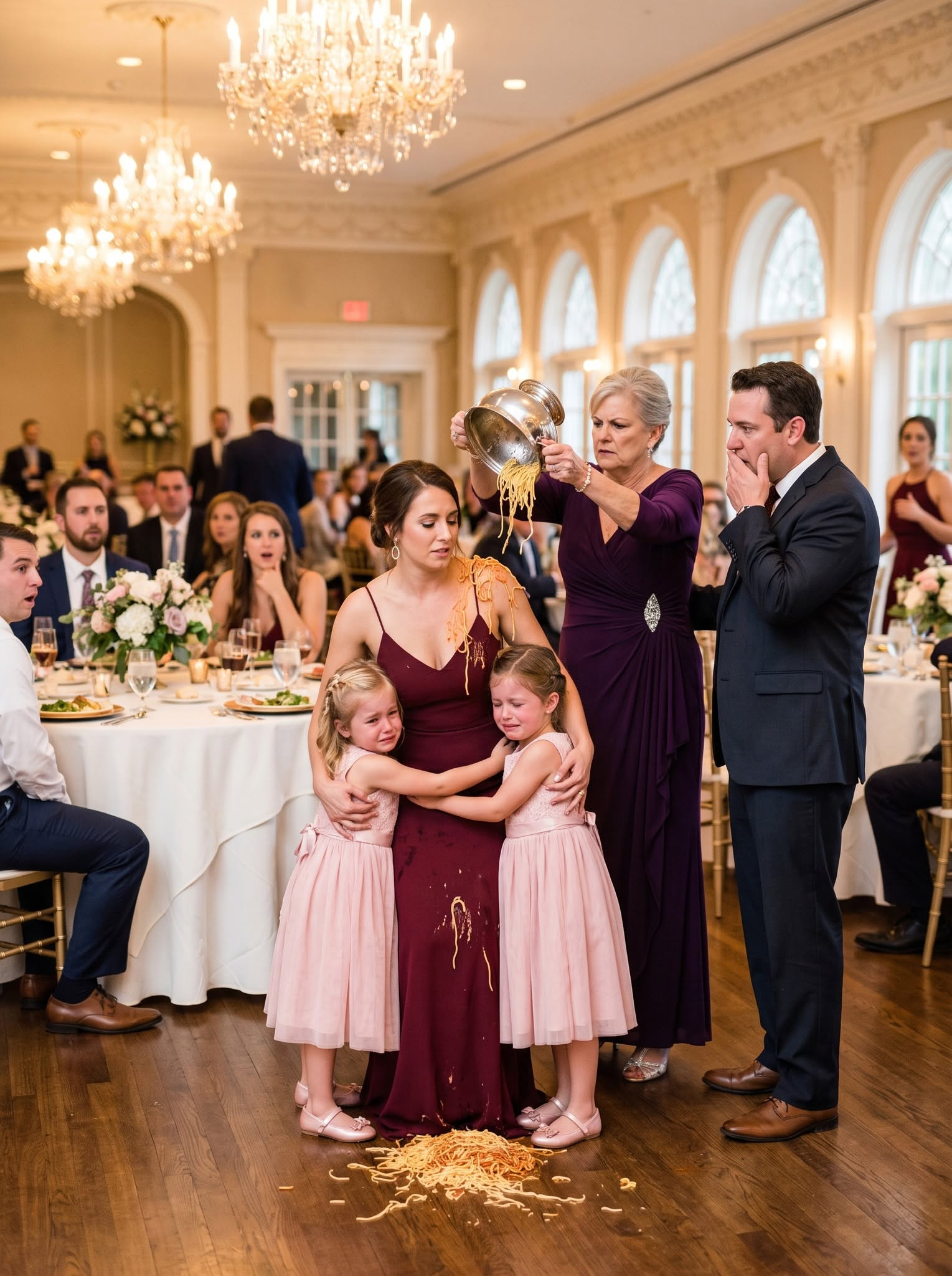 At my husband’s lavish family celebration, my mother-in-law calmly removed the dinner plates from my eight-year-old and five-year-old daughters.