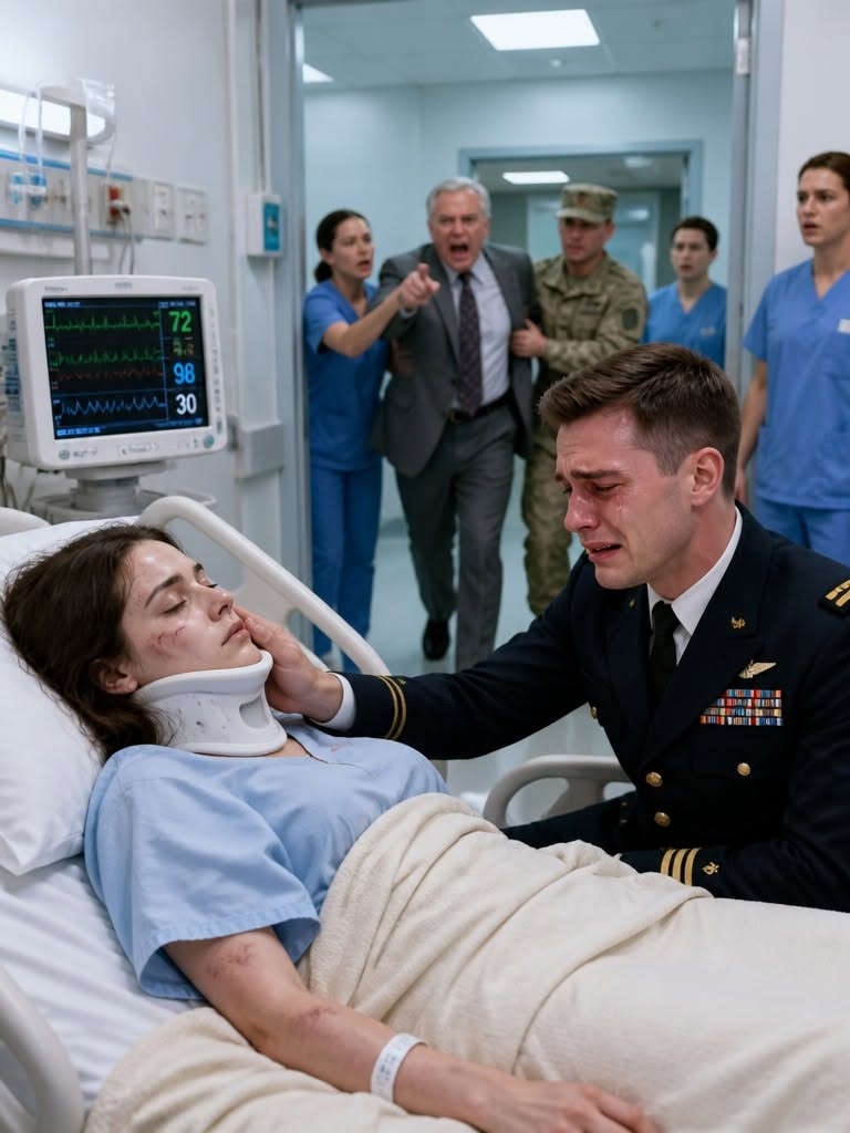 Major Nathan Cole knelt beside his wife’s hospital bed and gently touched the faint bruising on her cheek.