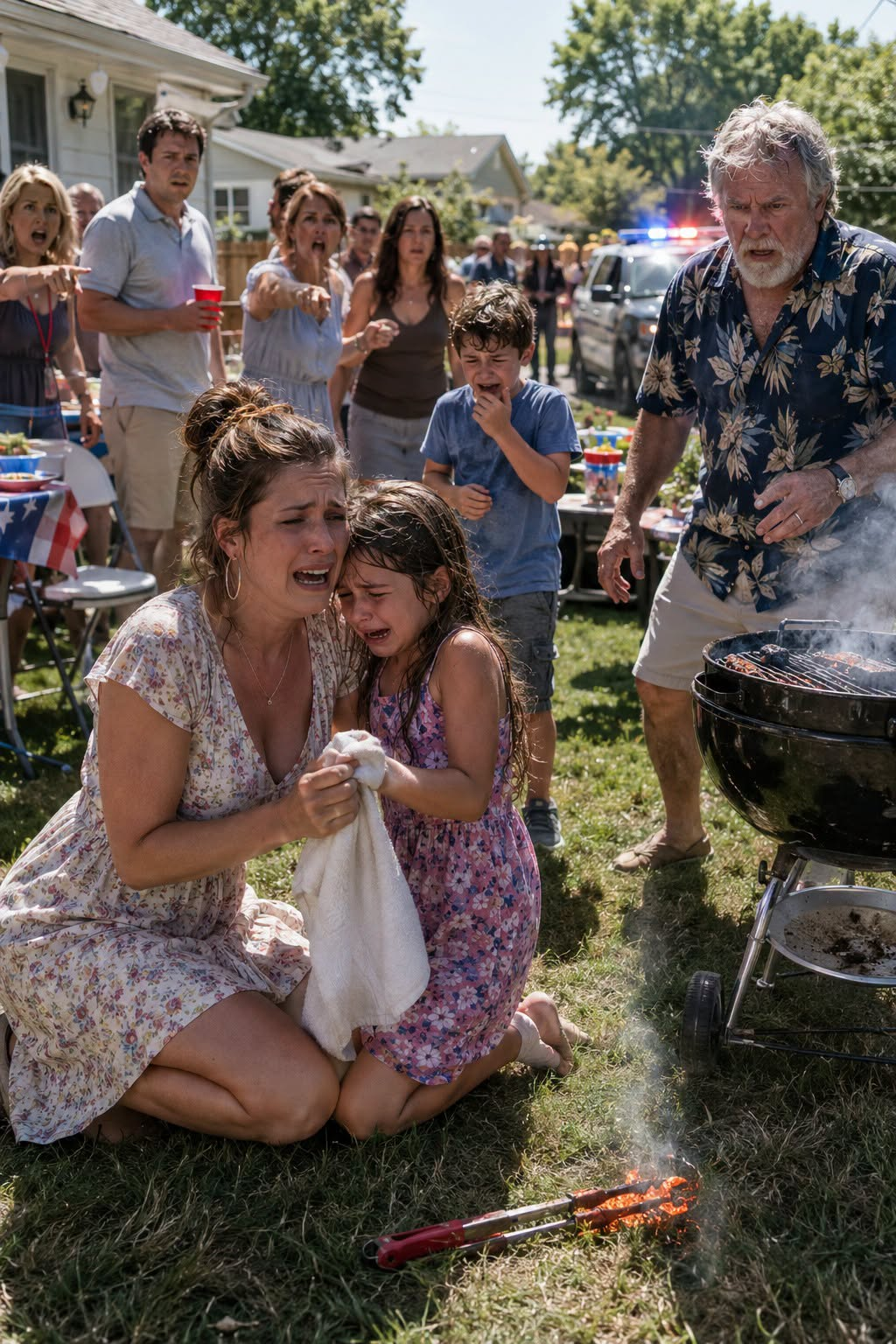 Mason ran backward and crashed into seven-year-old Ava beside the barbecue.