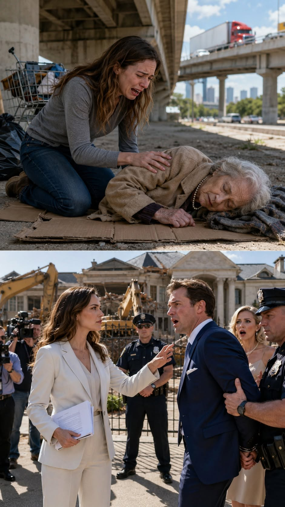 I found my mother beneath an overpass, sleeping on flattened cardboard with the pearls she had worn into surgery still knotted around her throat.