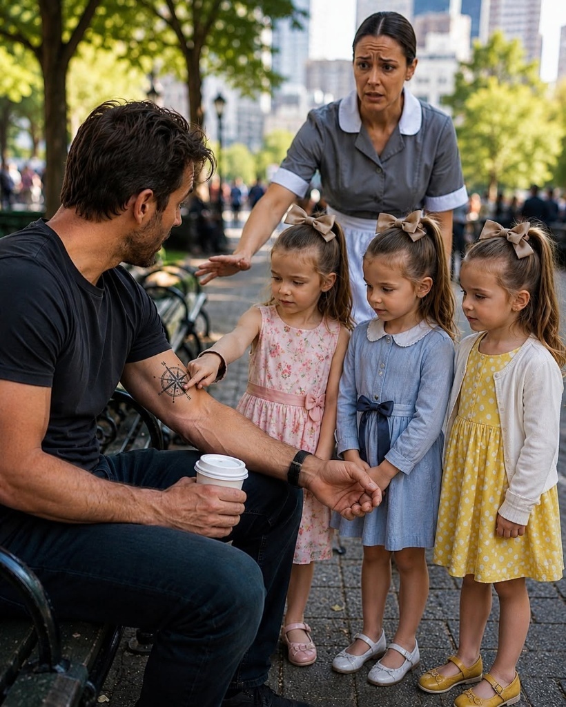 Three identical little girls stopped in front of me in Central Park and pointed at the broken compass tattoo on my forearm.