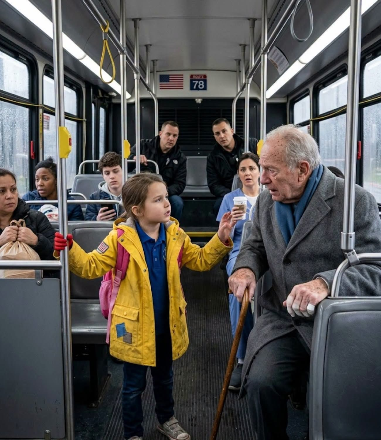 Seven-year-old Emily Torres was riding the city bus alone for the first time when an elderly man with trembling hands stepped aboard.