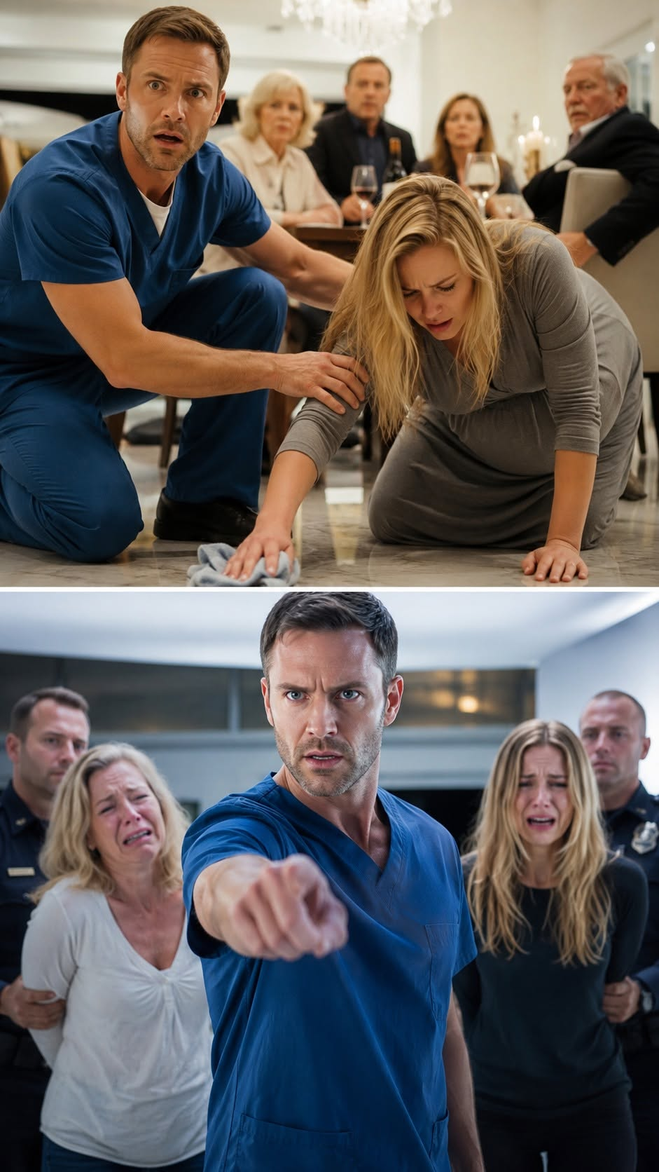 After a thirty-hour hospital shift, I came home and found my nine-month-pregnant wife on her knees, scrubbing spilled wine while my family ate cake above her.
