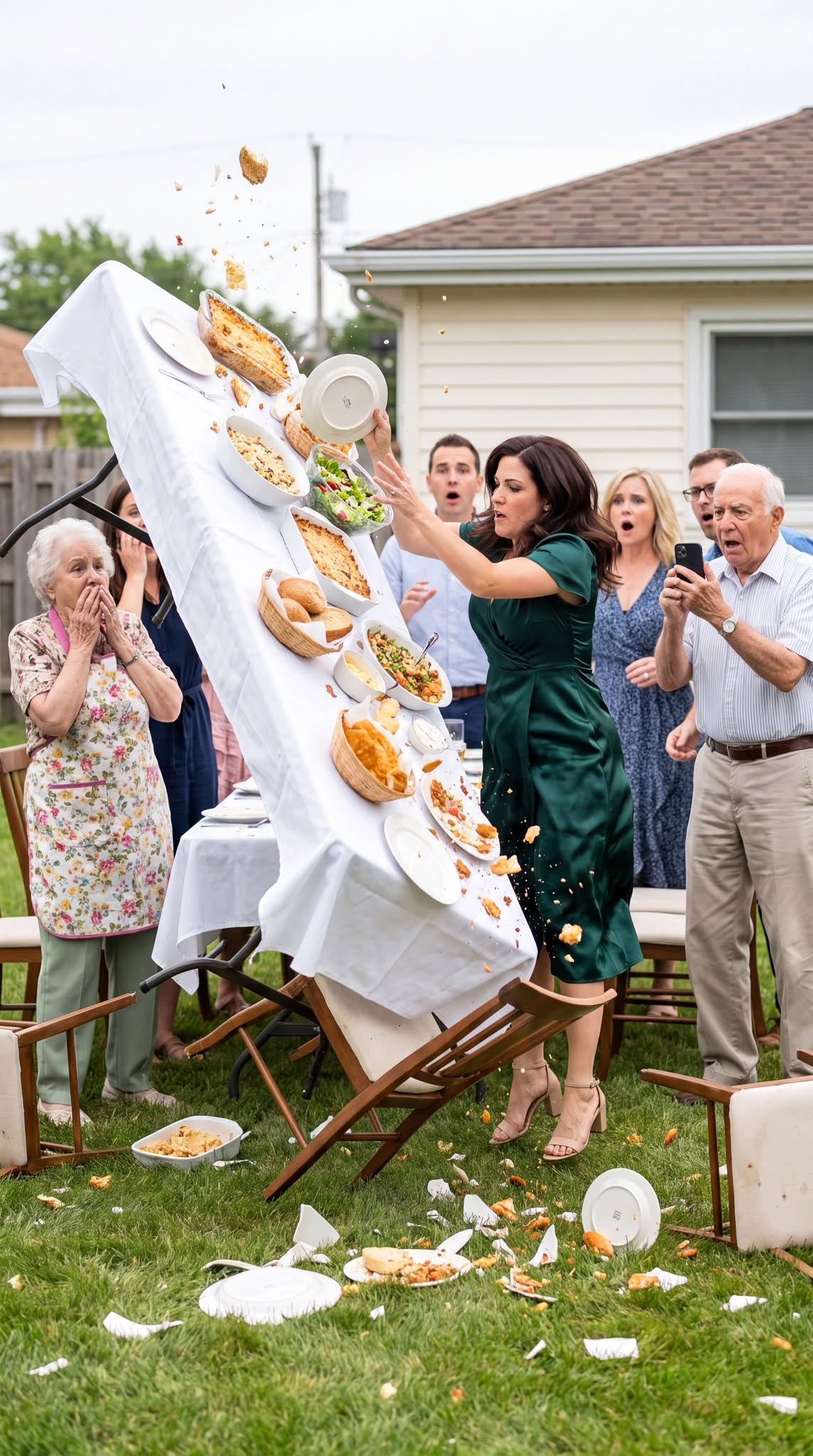 The table crashed onto the grass. Food scattered beneath the birthday balloons, and every raised phone captured the moment my exhaustion finally became fury.