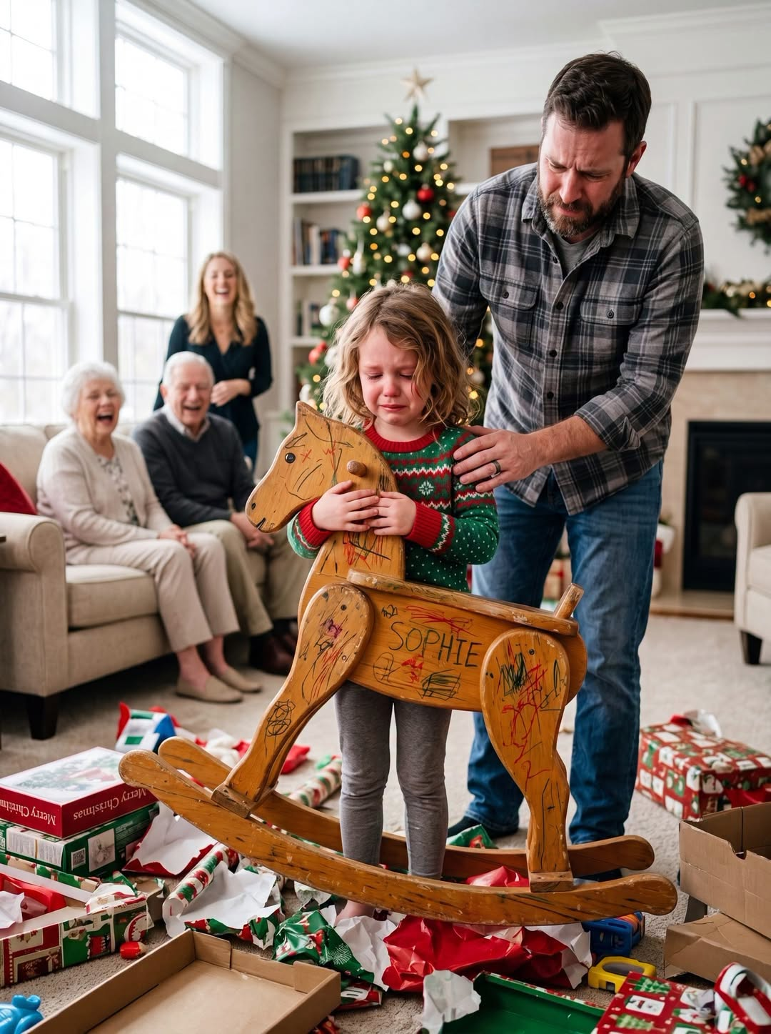 Robert shoved the broken wooden horse into Josephine’s arms.