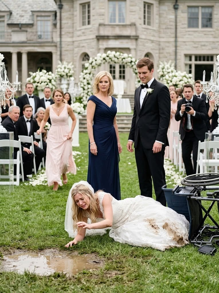 Victoria was already driving Claire’s silver wheelchair down the rain-slick slope when the bride felt the front wheels leave the stone path.
