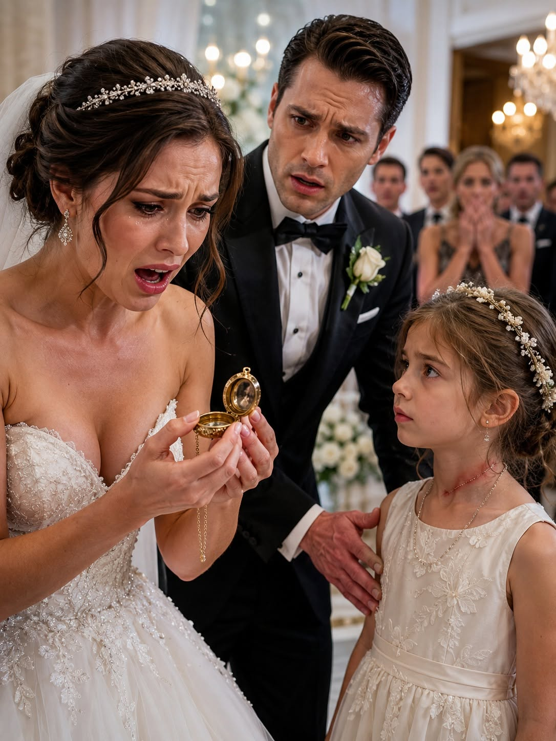 The bride was already tearing the gold locket from seven-year-old Lily’s neck when the groom rushed between them.