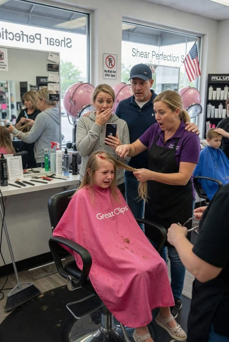 The hairdresser stopped halfway through my eight-year-old daughter’s haircut.