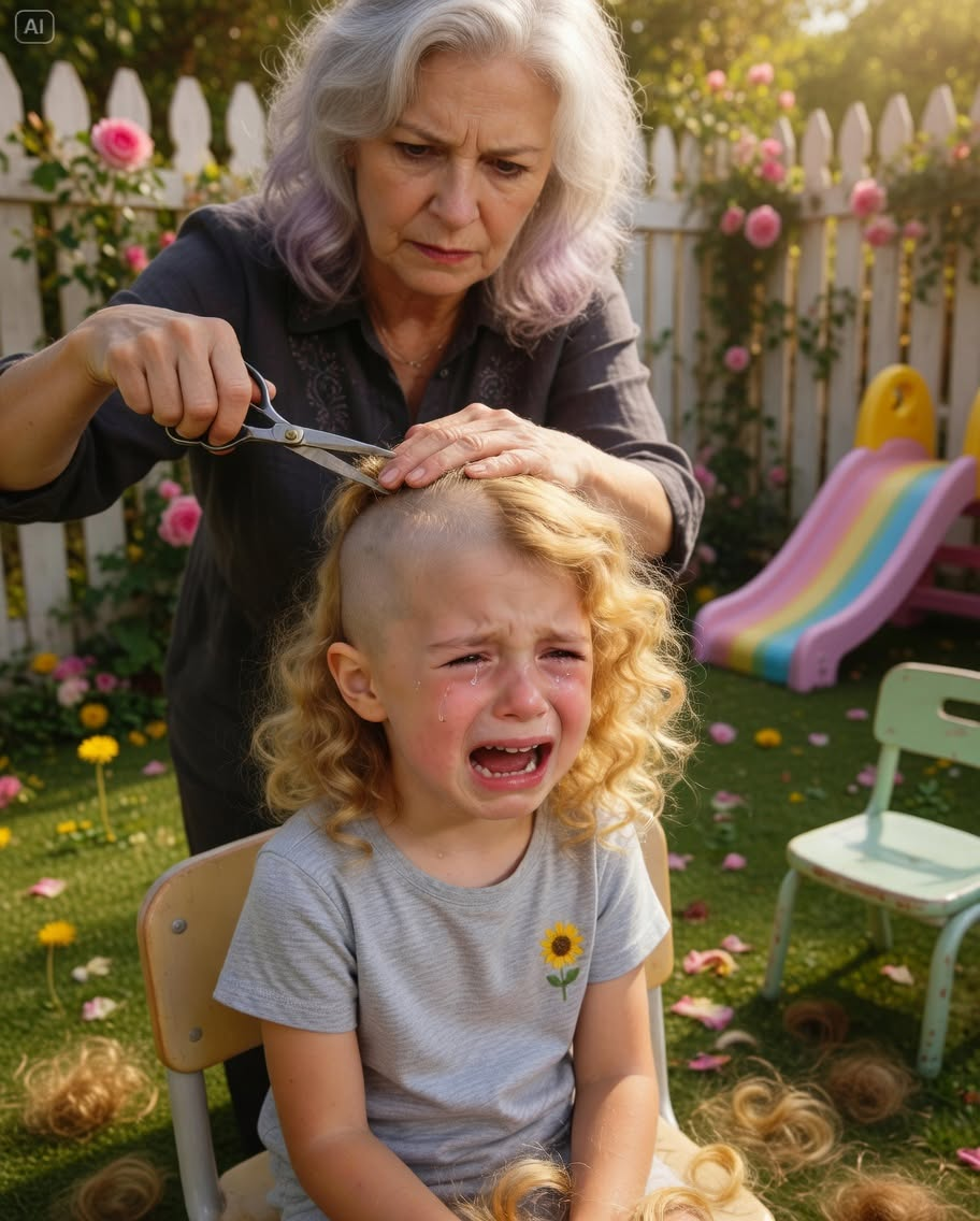 A thick golden curl fell onto the grass as five-year-old Emma sobbed beneath Carol’s scissors.