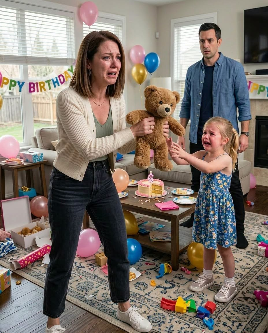 Lily hugged the brown teddy bear for only three seconds before her body went rigid.