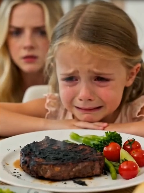 Helen placed a perfect steak in front of Ethan.  Then she dropped a blackened, smoking slab onto my five-year-old daughter’s plate.