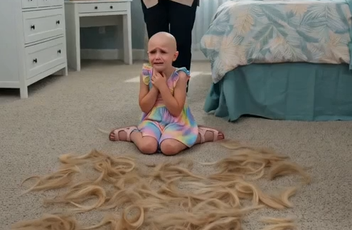 I found Meadow sitting on the guest-room floor surrounded by long pieces of her own hair.