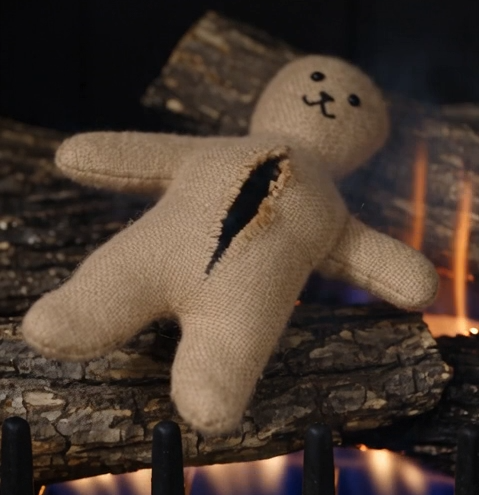 Celestine hurls Poppy’s old rag doll directly into the fireplace.