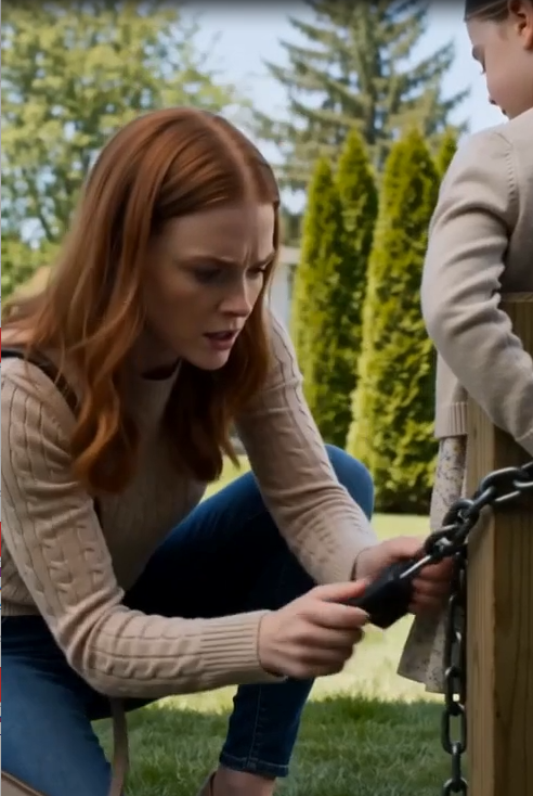 I found Lily chained to a porch post while the birthday party continued behind the glass.