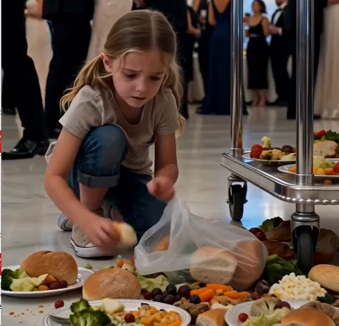Sophia was kneeling beside it in faded clothes and worn sneakers, stuffing stale pastries into a plastic bag.