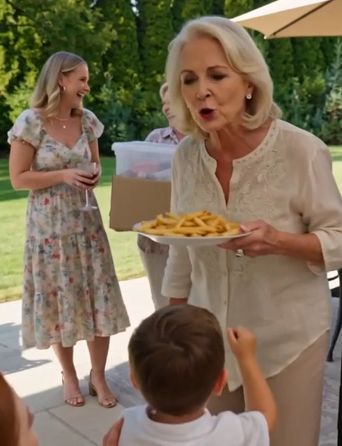 Margaret lifted the plate of fries high above Dany’s head just as my three-year-old reached for one.