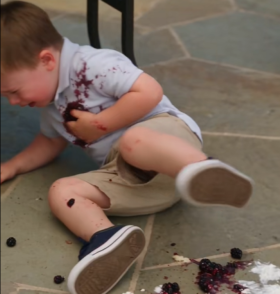The Grandmother kicked the plate from the Boy’s hands.
