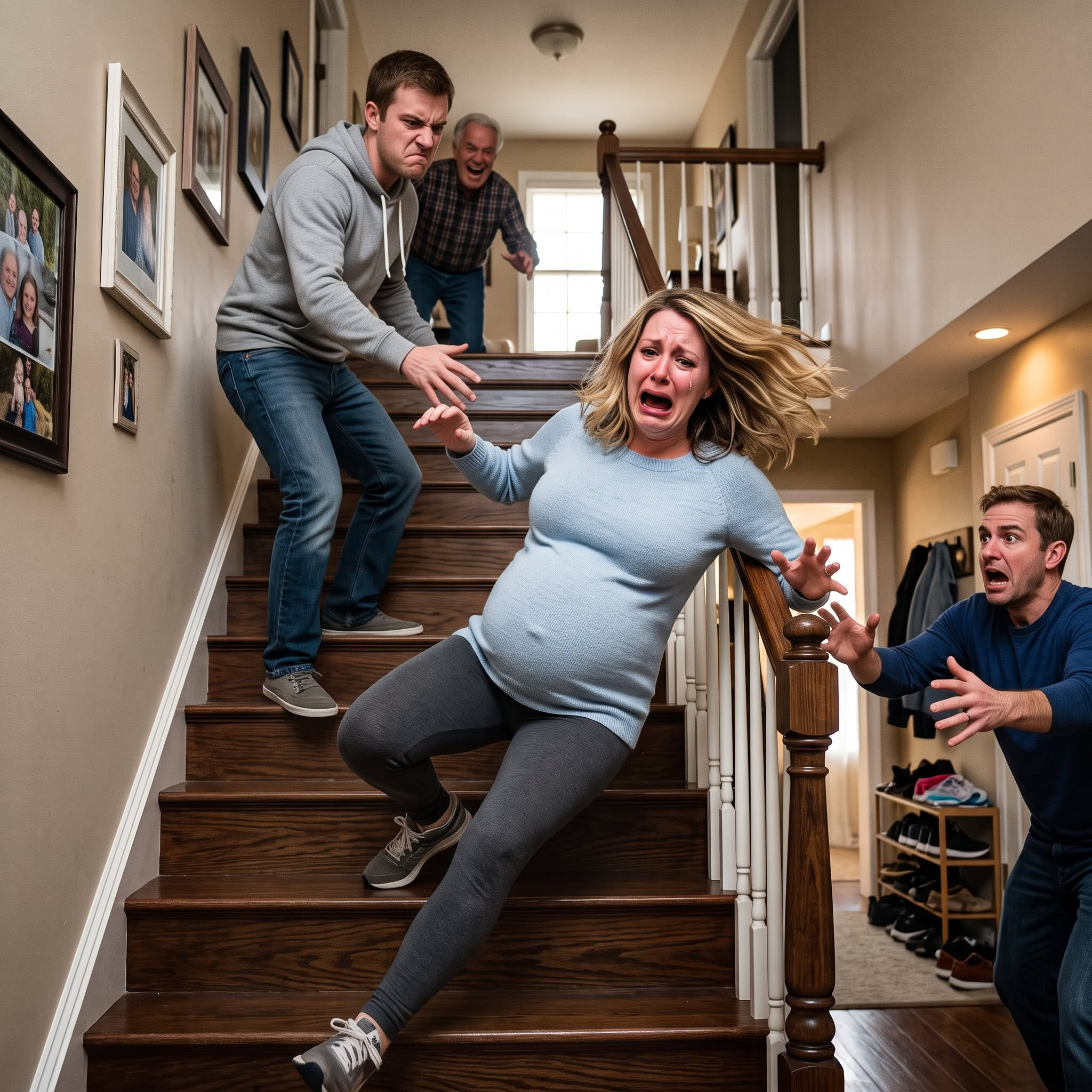Ryan’s hands slammed into my back while I was halfway down the staircase.