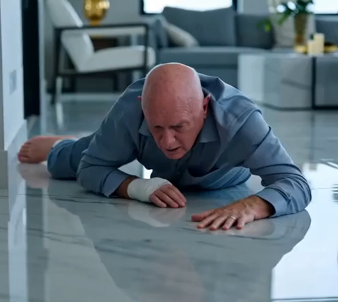 Vivian’s red heel pressed beside Dad’s bandaged hand as he dragged himself across the marble toward his medicine.