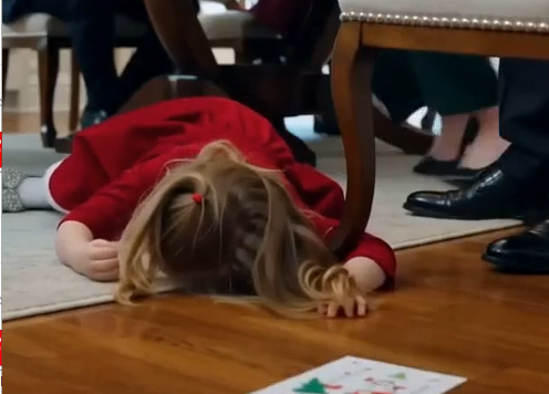 My five-year-old daughter’s head struck the edge of the Christmas table before she crashed onto the hardwood floor.