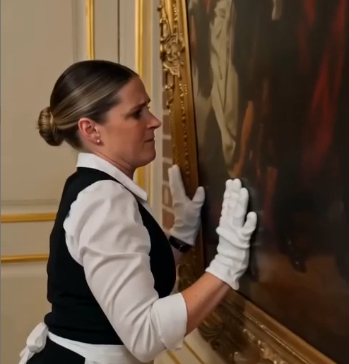 A child’s fingers pushed through the narrow vent behind the ballroom painting.
