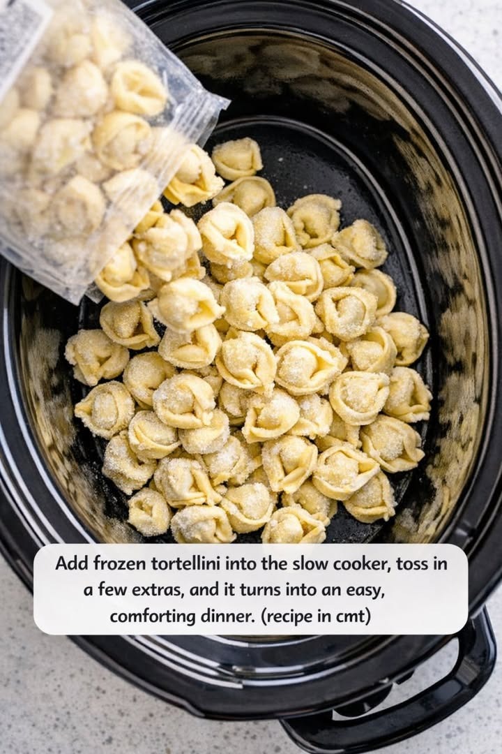Easy Creamy Slow Cooker Tortellini Bake (High-Protein, Family-Friendly Comfort Food Dinner)