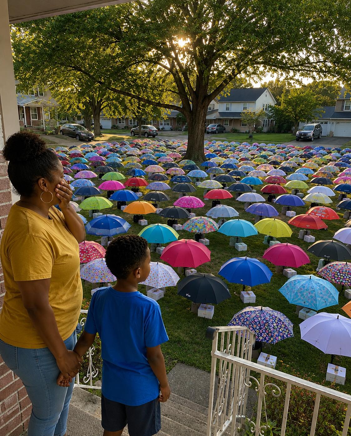 When my son came home without the umbrella his late father had given him, I thought I'd be upset. Then he told me who he gave it to. Less than 24 hours later, our front yard was filled with 47 umbrellas and a mystery that had the entire neighborhood gathering outside.
