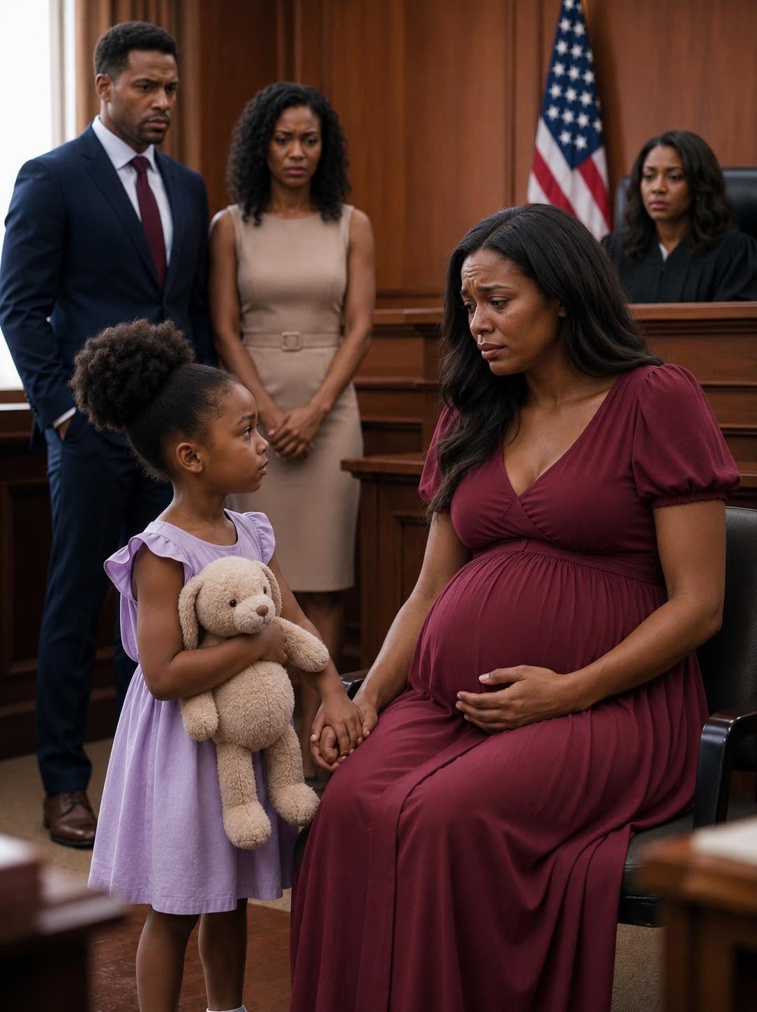 Eight Months Pregnant, She Walked Into Court Asking For A Divorce And Voluntarily Gave Her Unfaithful Husband The House, The Savings, The Cars, And Every Shared Asset While His Smug Companion Smiled From Across The Room — Then A Six-Year-Old Girl Carrying A Worn Stuffed Rabbit Entered The Courtroom And Shared A Secret Her Father Never Expected Anyone To Hear The Divorce Hearing No One Saw Coming
