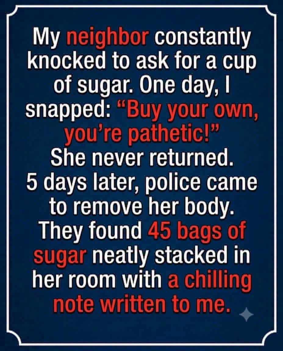 The 45 Bags of Sugar: How My Neighbor’s Heartbreaking Secret Destroyed My Soul