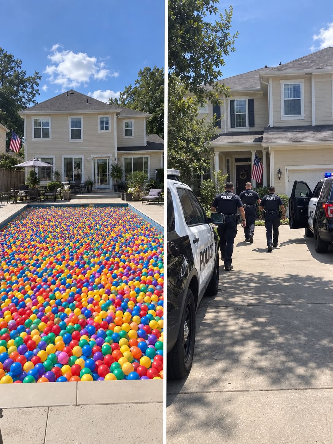 I woke up to find my entire swimming pool filled with Orbeez — when we finally uncovered what was hidden at the bottom, police cars began arriving at our house within minutes.